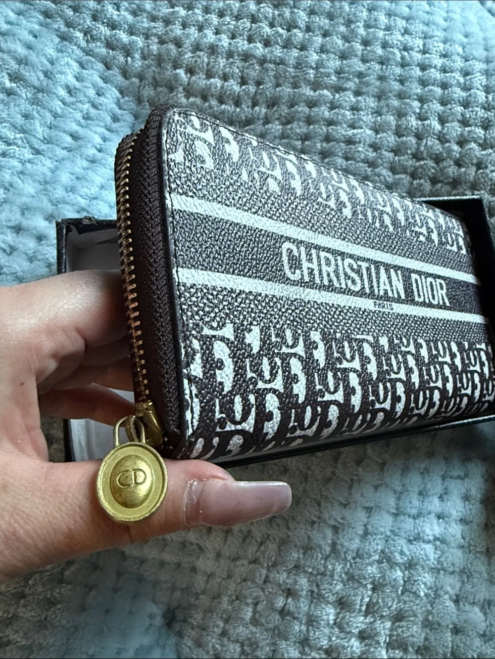 Dior women’s  Logo Canvas wallet Case in Brown and White